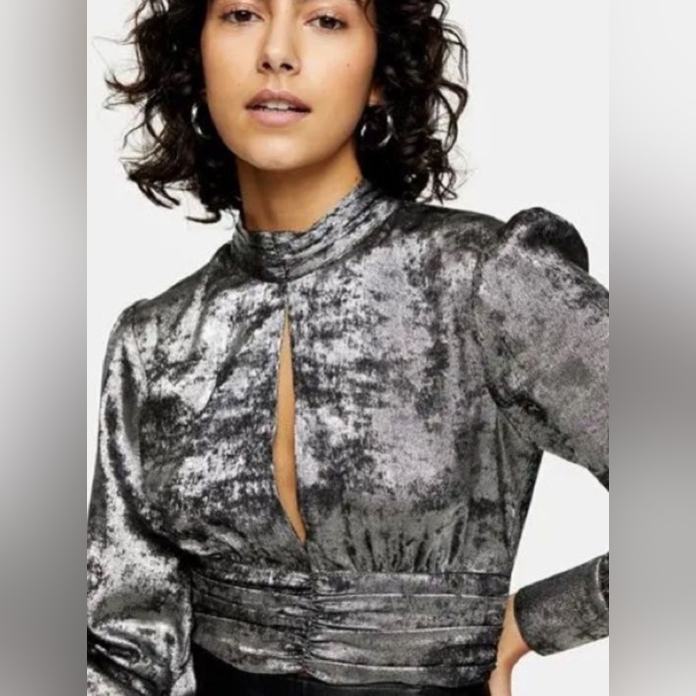 Topshop Metallic Silver Blouse